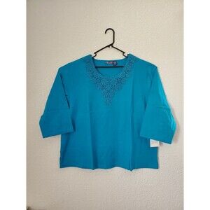 Phool Turquoise Blue Tunic Blouse Shirt Top Womens Size 3X Lace Detail New